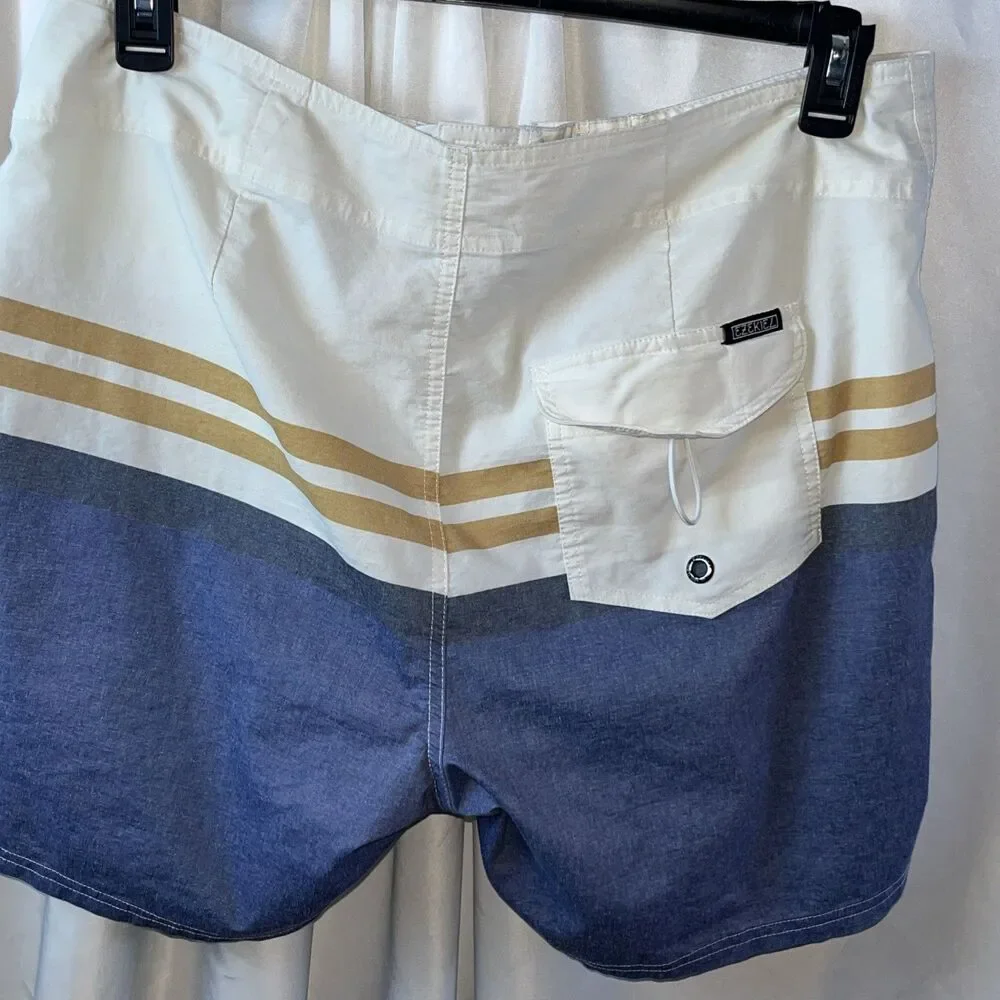 Vintage Ezequiel Men’s Striped Board Shorts Size 34 Colorblock Surf Beach Summer